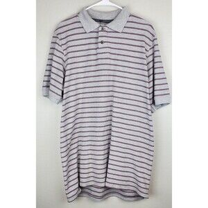 Cabela's Men's LT Large Tall Gray Maroon Striped Polo Shirt 100% Cotton